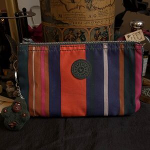 Kipling Creativity Accessory Zip Pouch Striped Green Multicolor Print